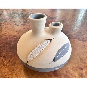 Vintage Native American Vase Hand-Made and Signed Grey Feather Style #8